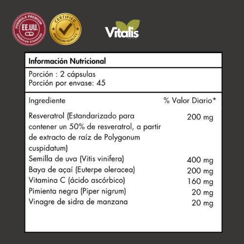 Resveratrol Premium 500mg 90 Cápsulas
