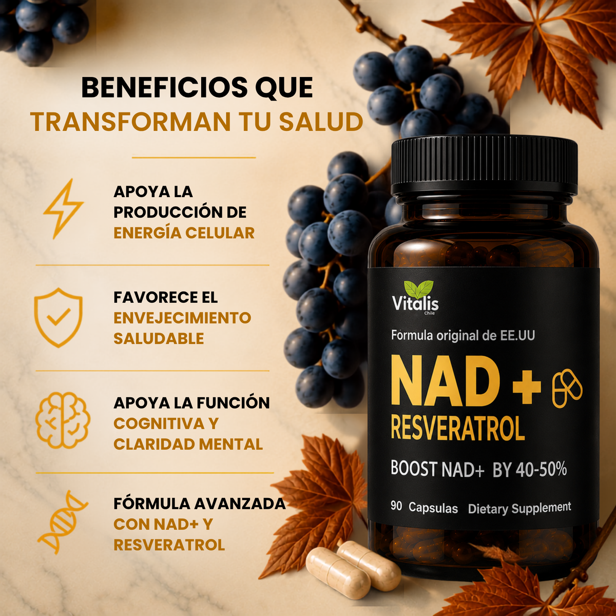 Nad+ Resveratrol 1000mg 90 Cápsulas