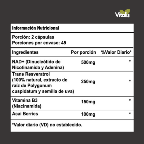 Nad + Resveratrol 1000mg 90 Cápsulas