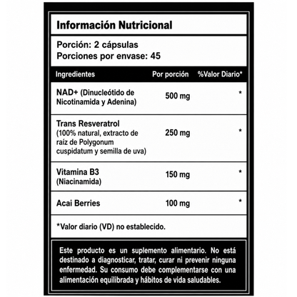 Nad + Resveratrol 1000mg 90 Cápsulas