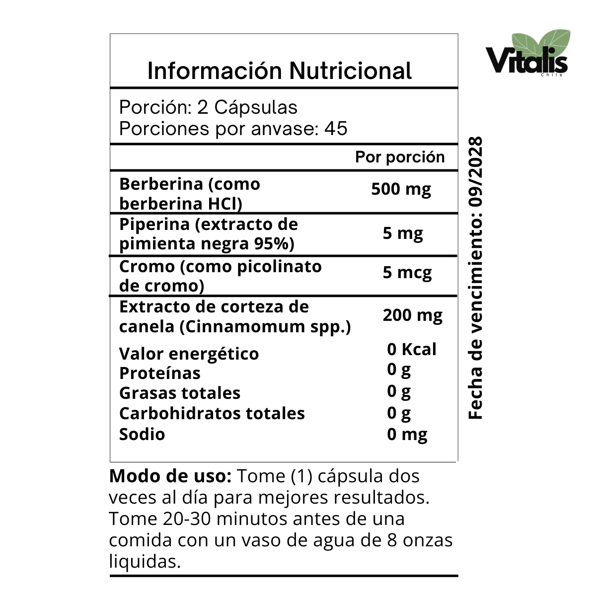 Berberina 500mg 90 Capsulas
