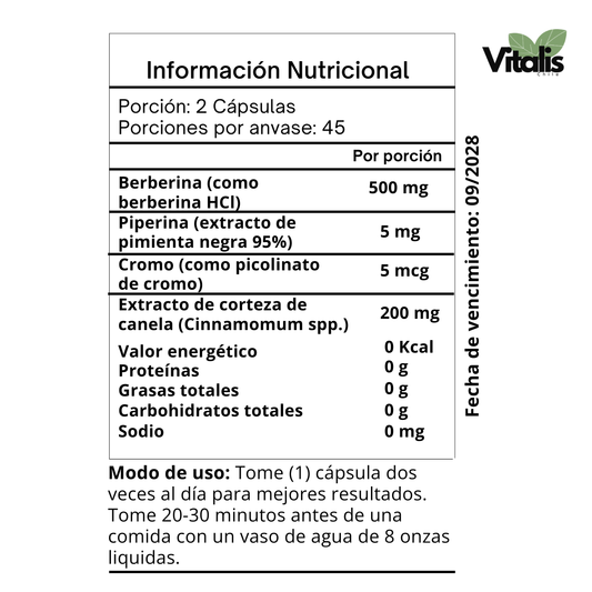 Berberina 500mg 90 Capsulas
